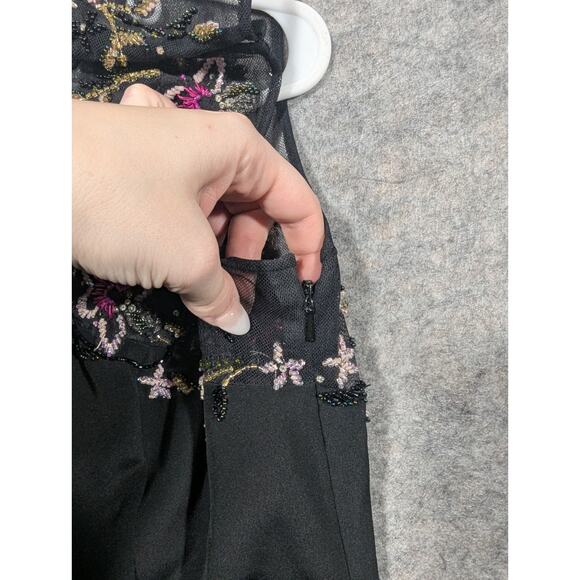 Stephen Yearick Black Formal Floral Beaded Top Evening Y2K Silk Dress Size 12 - Picture 6 of 12